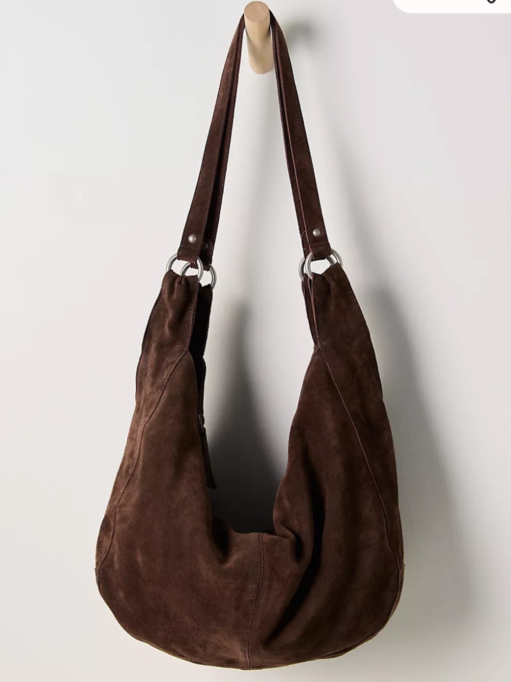 Free People Dark Brown Suede Shoulder Hobo Bag